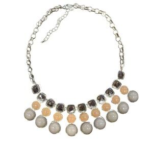 Peach and Gray Elegant Silver Y2K Chunky Statement Necklace!